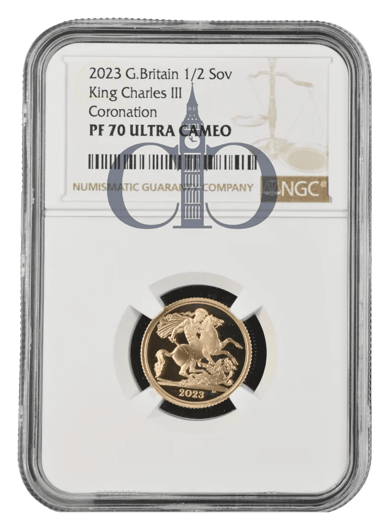 2023 King Charles III Coronation Half Sovereign reverse Saint George and the Dragon by Benedetto Pistrucci